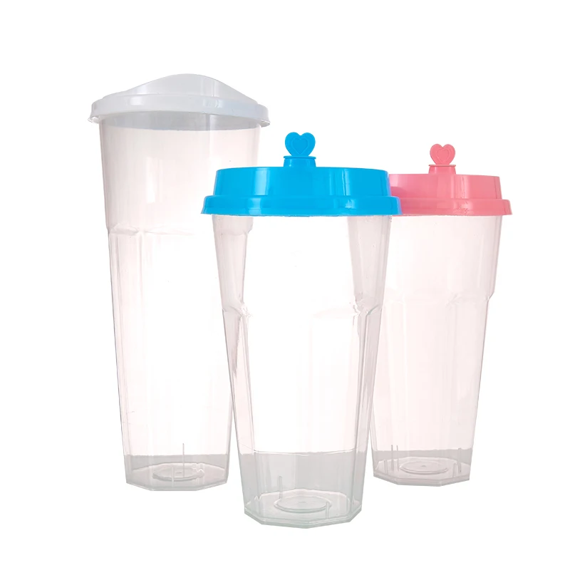 50pcs Disposable transparent pp octagonal injection molding cup thick milk tea juice drink cup takeaway packaging cup with lid