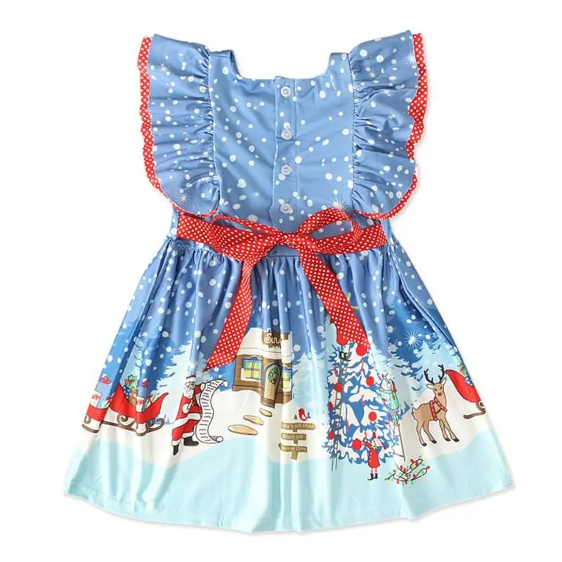 Lovely Summer Baby Girls Dresses Christmas Popular Polyester Sleeveless Daily Leisure Ruffled Printing Bandage Dress