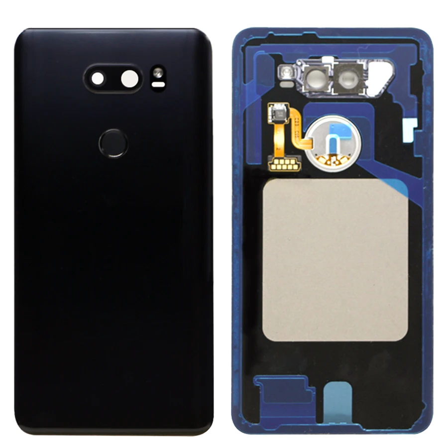 Чехол lg v30 с полным корпусом для lg V30, крышка батареи, задняя крышка с отпечатком пальца и стеклом для объектива камеры - Цвет: Black