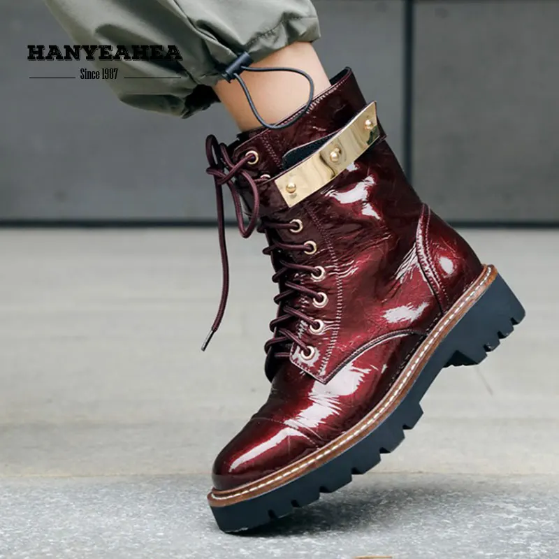 

Metal Decoration Women's Boots Neutral Punk Female Boot Concise Fashion Black Red 34-39 Cross-tied Female Shoe