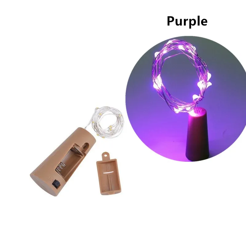 Purple Струнный светодиодный инструмент для установки пробок в бутылки света 20 светодиодный гирлянда в бутылке батарея мощность для вечерние Свадебные Рождество Хэллоуин Бар декоры теплый белый - Испускаемый цвет: Purple