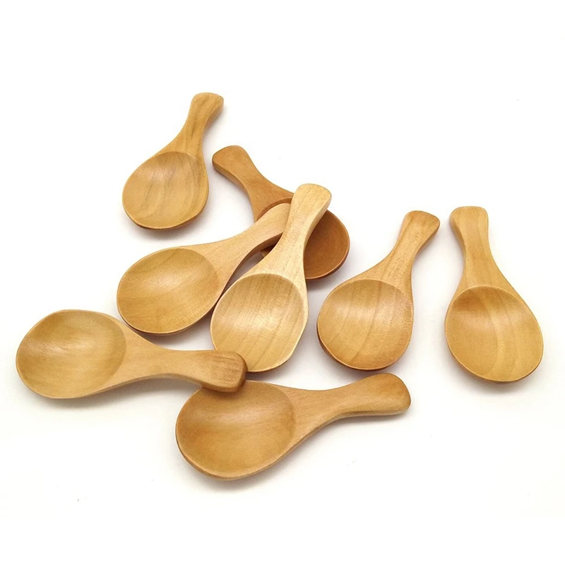 

8Pcs Small Wooden Salt Spoon Solid Wood Condiments Spoon Handmade Honey Teaspoon Seasoning Sugar Coffee Tea Jam Mustard Ice Crea