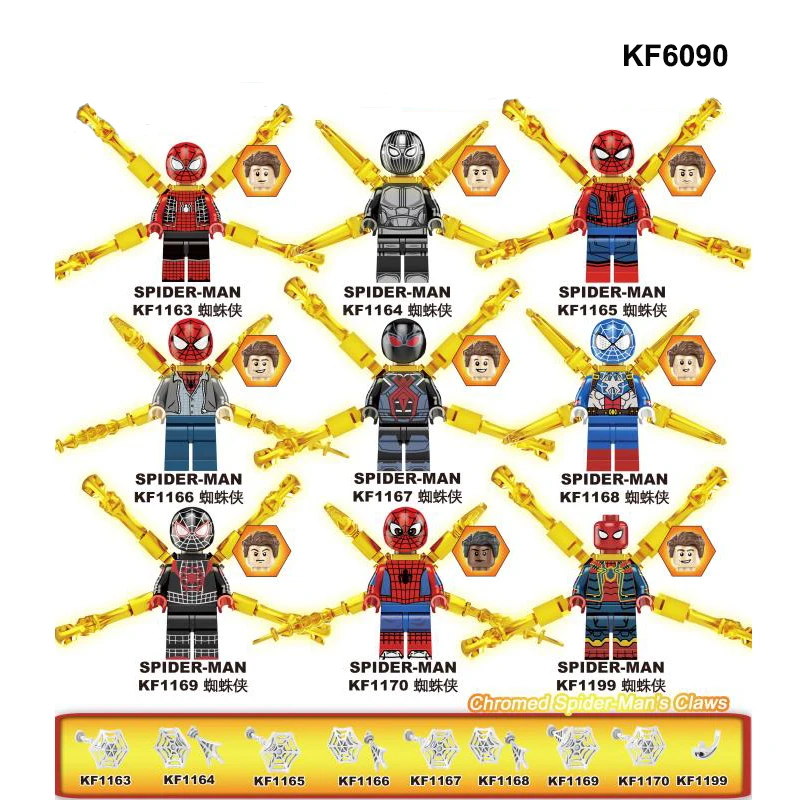 

KF6090 Single Sale spiderman Mini Chromed Claws Building Blocks Figures Peter Park Furry Far From Home Bricks Toys
