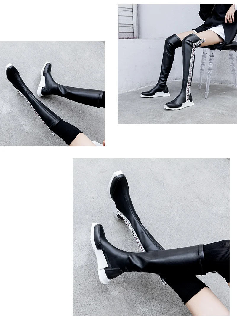 TASSLYNN/ г. Облегающие сапоги из искусственной замши ботфорты из эластичной ткани без шнуровки с квадратным носком в Корейском стиле Размеры 35-39