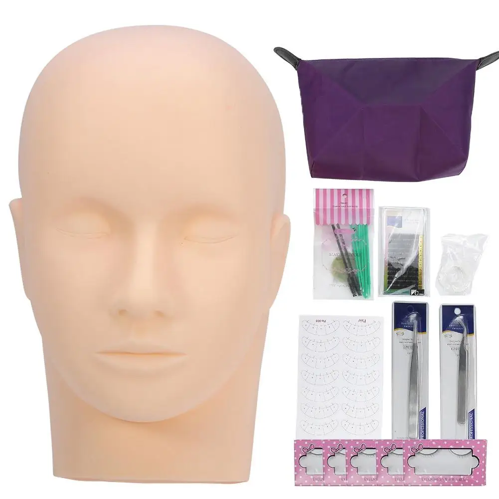 

12Pcs Beginner Practice Grafting Fake Eyelash Tweezers Set Lash Extension Tools Mannequin Head