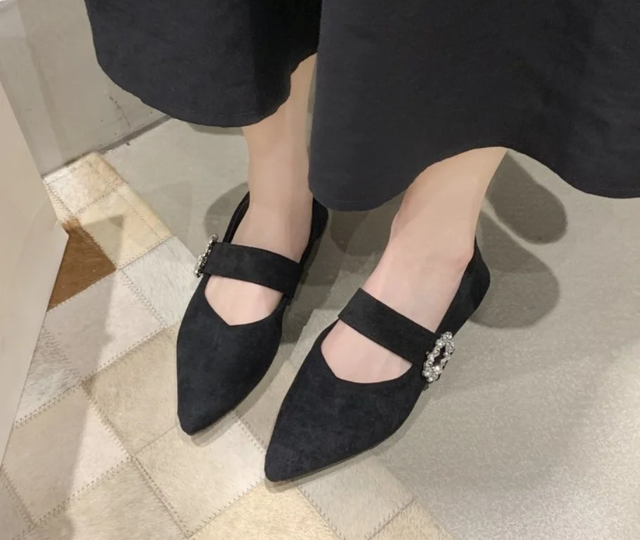 New Style Ladies Flat Shoes Crystal Pointed Toe Open Toe Sexy V-mouth Casual Ballet Flat Shoes Ladies Weekend Fashion Shoes