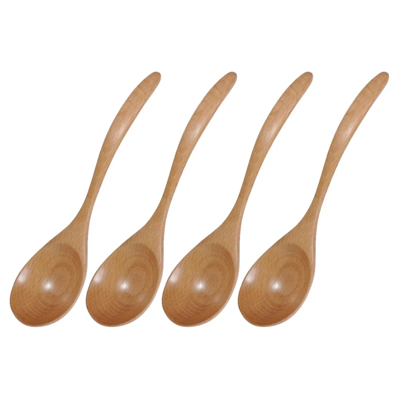 4 Pcs Wooden Spoons Soup Spoons Natural Wooden Spoons Dessert Spoon Tea