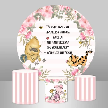 

Winnie the Pooh Photography Backgrounds round circle Backdrops for Photo Studio Flower Cartoon bear Photocall Banner Baby Shower