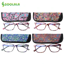 SOOLALA с цветочным принтом анти синий свет очки для чтения женщин защита компьютера весна шарнир очки для чтения для дальнозоркости
