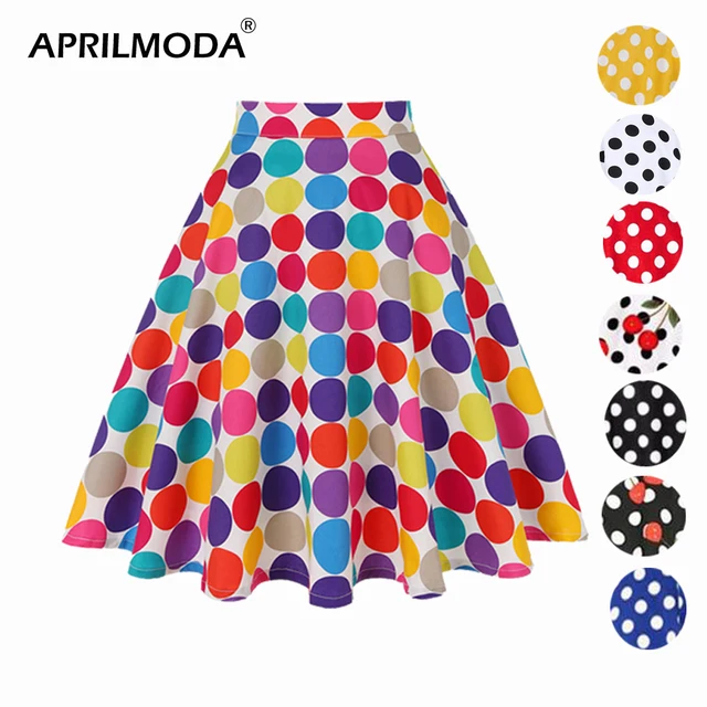 US $9.49 Polka Dot 50s Vintage Women Skirt High Waist Pleated Midi Skirt Women's Clothing Summer Audrey Hepb