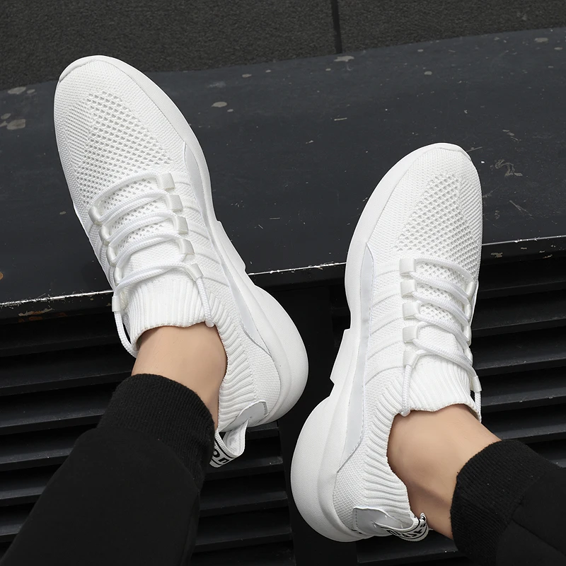 

men's shoes solid color wild flat tide sneakers casual 2020 new flying woven mesh soft bottom sneakers running shoes