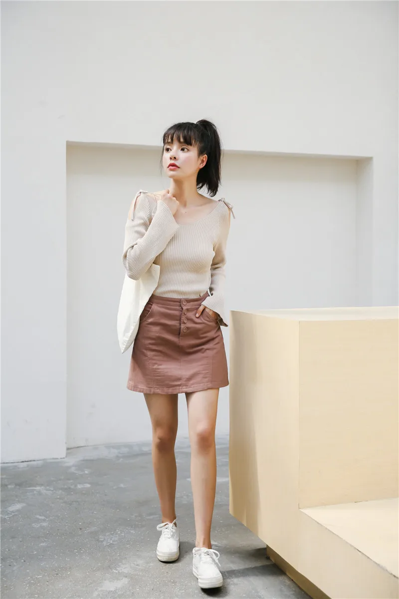 Женские свитера Kawaii Ulzzang Осень с открытыми плечами свитер с ремешками женский корейский Толстый Harajuku одежда для женщин