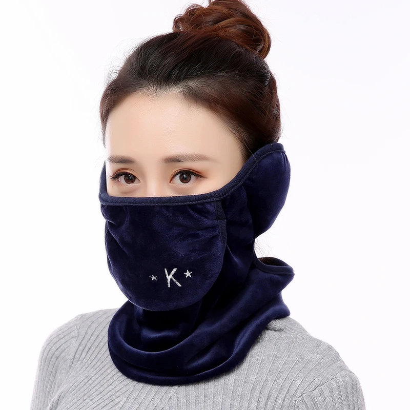 Хлопковая ветрозащитная Пылезащитная теплая маска для лица для женщин с вышивкой бархатные Моющиеся Многоразовые маски Зимние Теплые маски - Цвет: A607 Navy