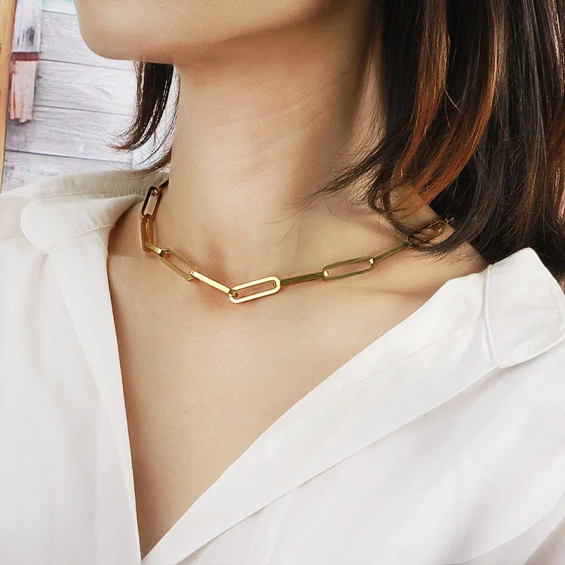Baoyan, золотое ожерелье из нержавеющей стали в стиле хип-хоп, Золотая цепочка, ожерелье, ювелирные изделия, простые винтажные кубинские звенья, цепочка, колье, ожерелье для женщин