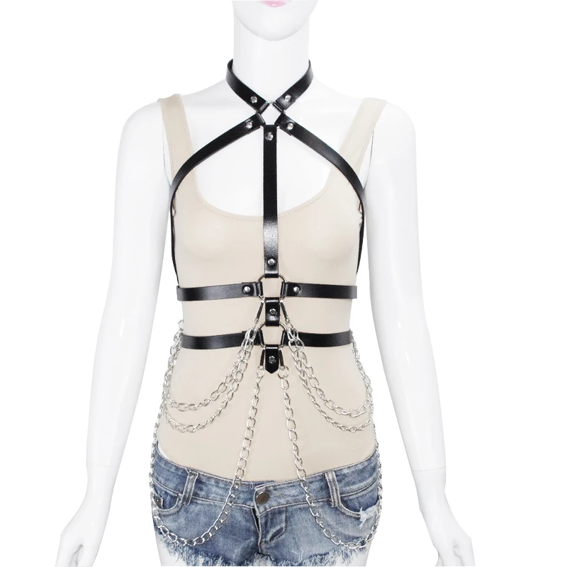 Handmade Top Bra Black Bondage Sexy Leather Women Harness Leg Harness Waist Thigh Suspenders Garter Belt Waist