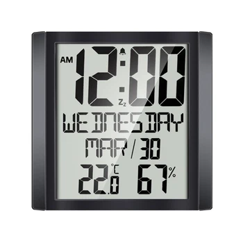 

Bedroom Living Room Office Digital Display Wall Clock Modern Design Humidity Date Big Screen Alarm