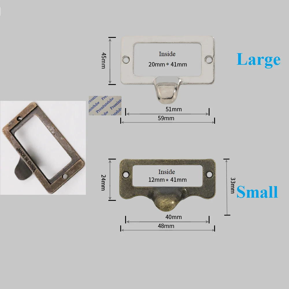 50Pcs Zinc Alloy Rectangle Library File Cabinet Drawer Index Card Tag Label Holder Metal Frame White Black Bronze Silver
