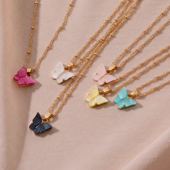 

2020 Sweet Acrylic Necklace Butterfly Necklace Women Long Wild Clavicle Chain Pendant Refined Stylish Mujer Gift Gold Necklace