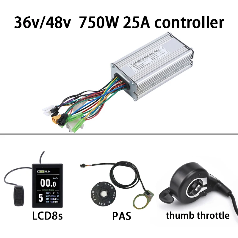 KT25A LCD8S 36v-48 250 Вт/350 Вт/500 Вт/750 Вт/1000 Вт/1500 Вт Электрический велосипед конверсионный комплект контроллер с LCD5 LCD3 и цветной дисплей LCD8s - Цвет: KT25A LCD8S