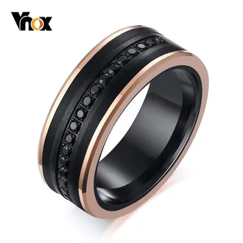 

Vnox Mens 8MM Textured Tungsten Carbide Wedding Bands Black Luxury Rings Matte Finish with AAA Cubic Zirconia Inlayed anel bague