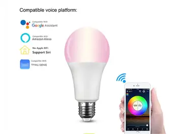 

Hot E27 Smart LED Light Bulb Voice Control Set Schedule 16 Million Color Change Work With Siri(No Apple MFi)/Alexa/Google