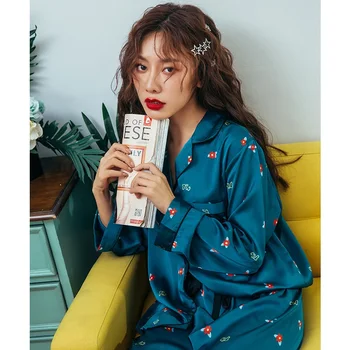 

Smmoloa 2020 Autumn Women Pajama Set Long Sleeves Pijama Nature Silk Pajamas