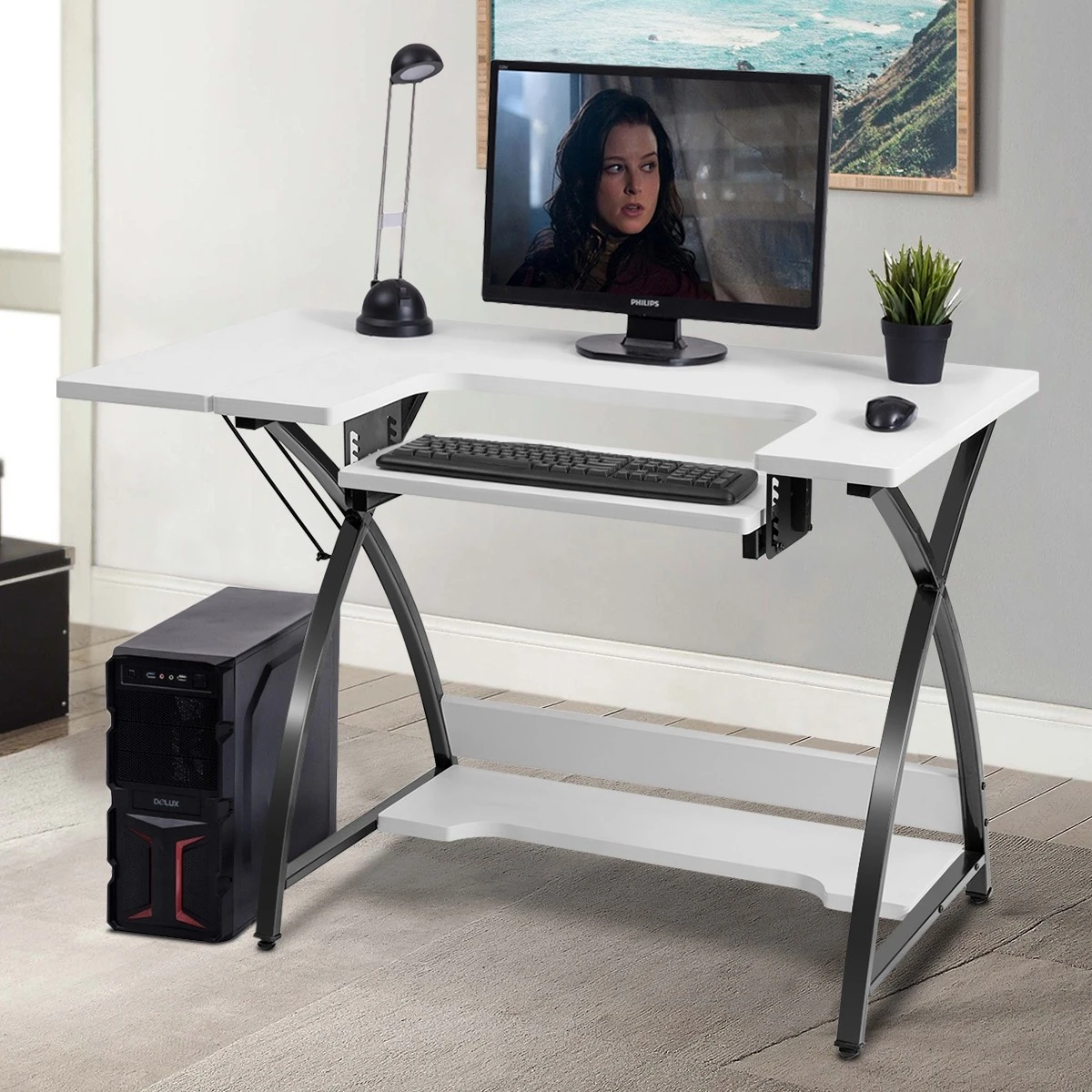 Mesa para manualidades de costura, escritorio para ordenador estructura de blanco y negro, 115,5x59,5x76 cm|Escritorios para ordenador| - AliExpress