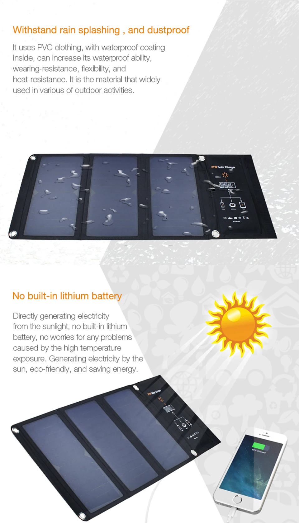 SUNYIMA 21W Portable Foldable Solar Charger Power Sun Power Panel Charge with 2 USB Port Charging Board
