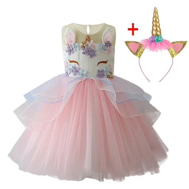 Платье с единорогом Детские платья для девочек, Костюм Золушки платье принцессы для девочек детское праздничное платье Эльзы vestidos, на возраст 2, 3, 6, 8, 10 лет - Цвет: Pink