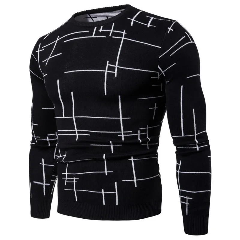 Новинка, модный мужской полосатый пуловер, свитер, Повседневный, круглый ворот, длинный рукав, свитера для мужчин, облегающий Вязанный свитер