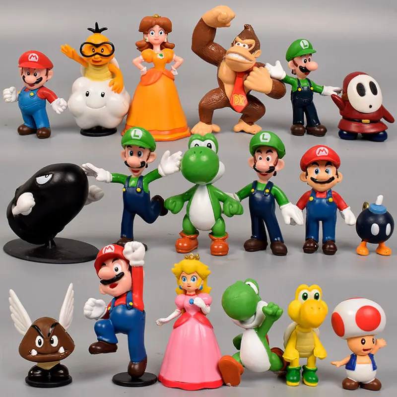 18 unids/lote Super Mario Bros de acción | PVC figuras de acción juguetes Yoshi de princesa Luigi chico tímido odisea Donkey Kong modelo de dibujos animados muñecas