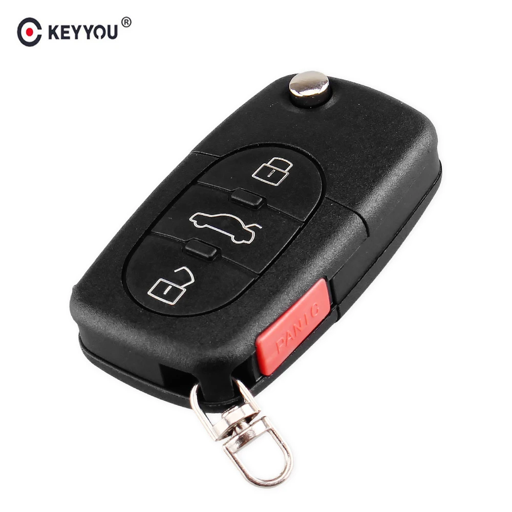 

KEYYOU Flip Fob Remote Key Shell Case for VW Passat Jetta Golf Beetle 4/3+Panic Buttons Fit CR1616
