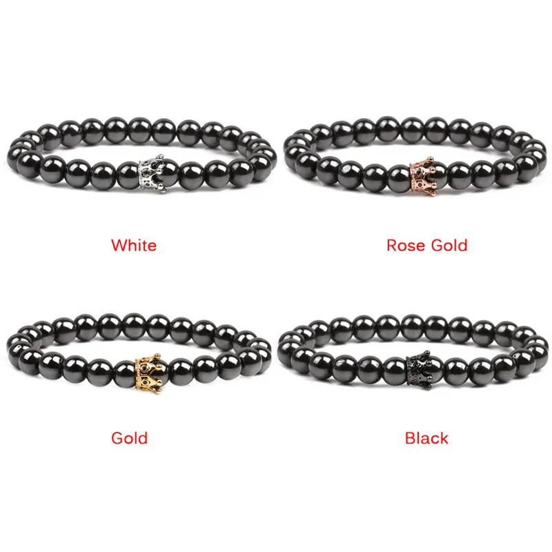 Women Men High Quality Men's Bracelets Hematite Beads Bracelet Charm Natural Stone Bracelets Golden&Black Crown Dumbbells