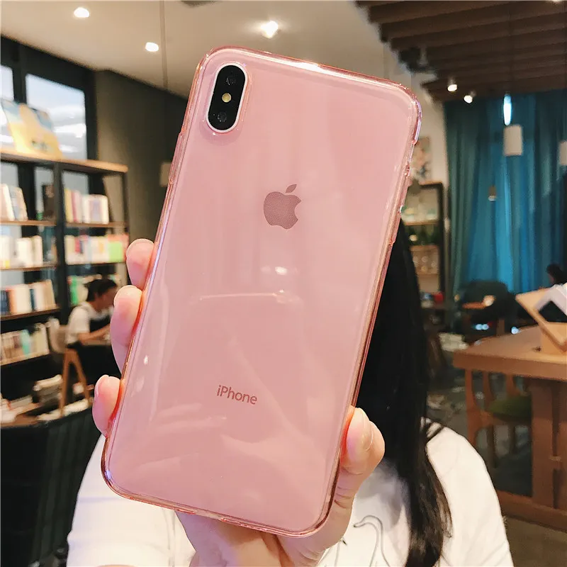 Чехол для iPhone 7, прозрачный однотонный карамельный цвет для iPhone XS Max 11 pro 6 7 8 6s Plus X XR XS, Мягкий ТПУ силиконовый чехол для телефона, задняя крышка - Цвет: pink