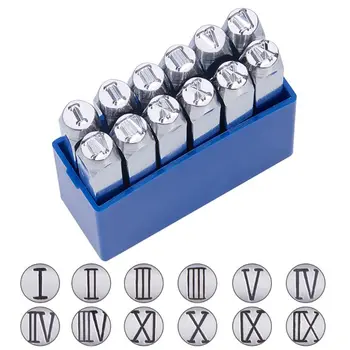

12 Pcs/set Roman Numerals Metal Stamp Set Uppercase Number 1 to 12 Punch Press
