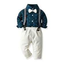 Baby Boy Clothes Fashion Star Printed Toddler Outfits Gentleman Blue Shirt+ White Pants Children Long-sleeve Clothing Suit