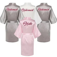Халаты с красными буквами для невесты и подружки невесты. Халаты для невесты, пижамы, банный халат, ночная рубашка. Женское атласное свадебное кимоно, одежда для сна, готовые халаты