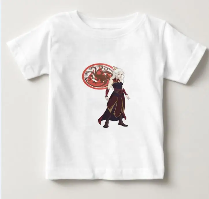 White childreT-shirt Повседневная модная детская футболка с изображением Игры престолов Детские футболки с короткими рукавами для девочек модный принт с волком - Цвет: White childreT-shirt