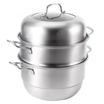

3 Layer Steamer Pot Kitchen Stainless Steel Soup Cooker Food Steamer Cooking Pot Cookware