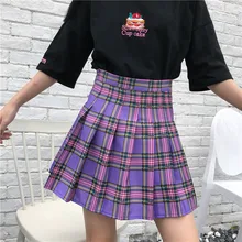 S 2XL новые школьные юбки Harajuku фиолетовая клетчатая Высокая талия Женская плиссированная юбка Милая Мини Женская юбка в стиле преппи летняя юбка