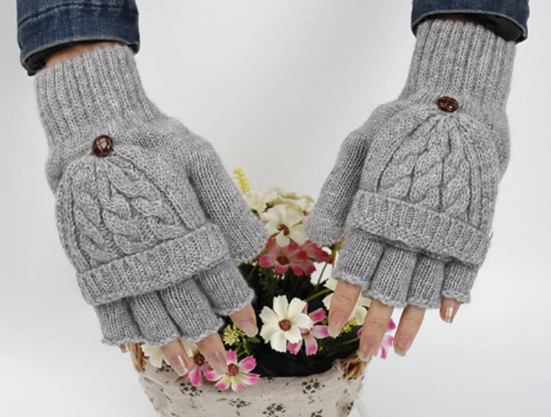 Унисекс Мужские и женские шерстяные однотонные зимние мягкие перчатки, варежки без пальцев, вязаные перчатки для рук