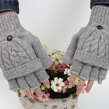 Унисекс Мужские и женские шерстяные однотонные зимние мягкие перчатки, варежки без пальцев, вязаные перчатки для рук