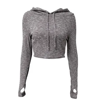 

Knitted sexy open umbilical hoodie lady running long-sleeved jacket fitness suit in Europe and the United States
