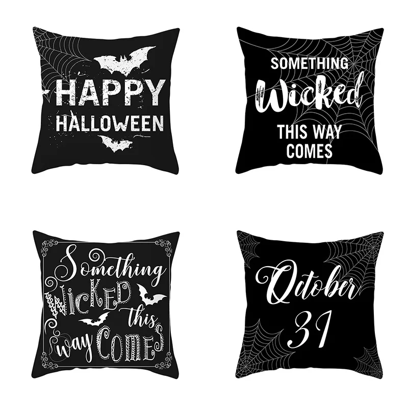 WUYI Decorative Throw Pillow Cover Case Black Halloween Letters Bat Cushion for Sofa Party Chair Decoration Cojines |