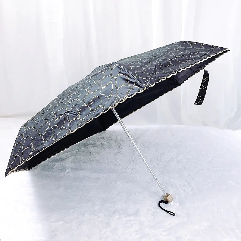 1pc Five Folding Rainy Day Pocket Umbrella Mini Waterproof Sun Protection Flat Handle Women Girls Outdoor Portable Parasol