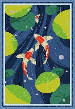 

Koi Printed Canvas DMC Counted Fabric Chinese Cross Stitch Kits printed Cross-stitch set Embroidery Needlework
