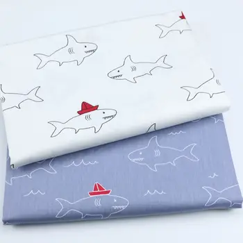 

Cartoon Scary shark printed fabric cotton twill baby boy man bedding cover clothes cloth Stroller Mat 160*50cm
