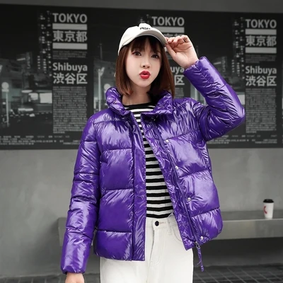 Новая зимняя Женская куртка, Свободное пальто со стоячим воротником, женские короткие модные куртки, зимняя теплая Женская одежда, повседневные парки A2315 - Цвет: purple