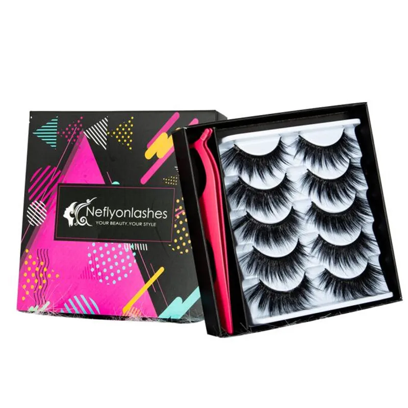 Neflyonlashes 5 пар/компл. натуральные длинные накладные ресницы из искусственной норки