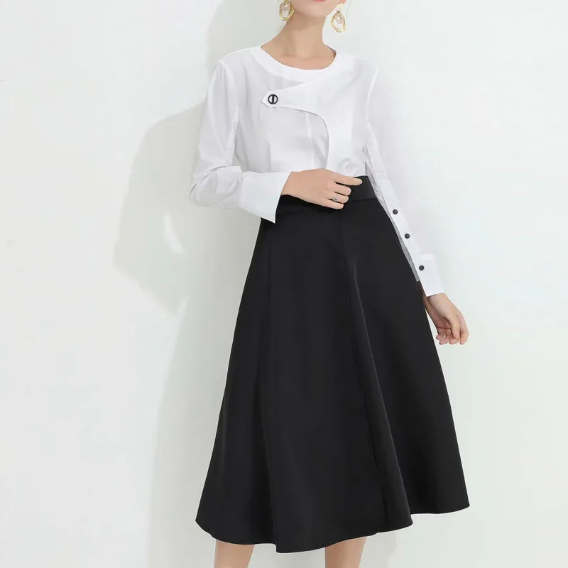 Temperament White Shirt Long Sleeve Black Split Skirt Women'S New Elegant Two-Piece Suit 2020 Spring Summer High Quality | Женская